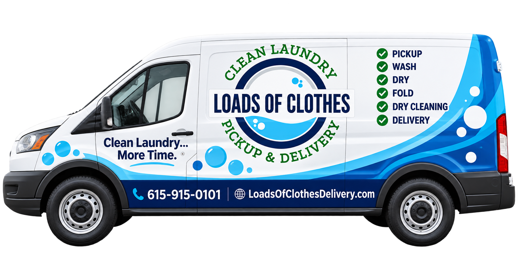 Loads of Clothes Delivery Van - Clean Laundry - More Time